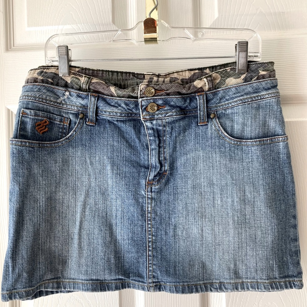 Vintage Y2K Rocawear Denim Jean Camo Skirt Size 9